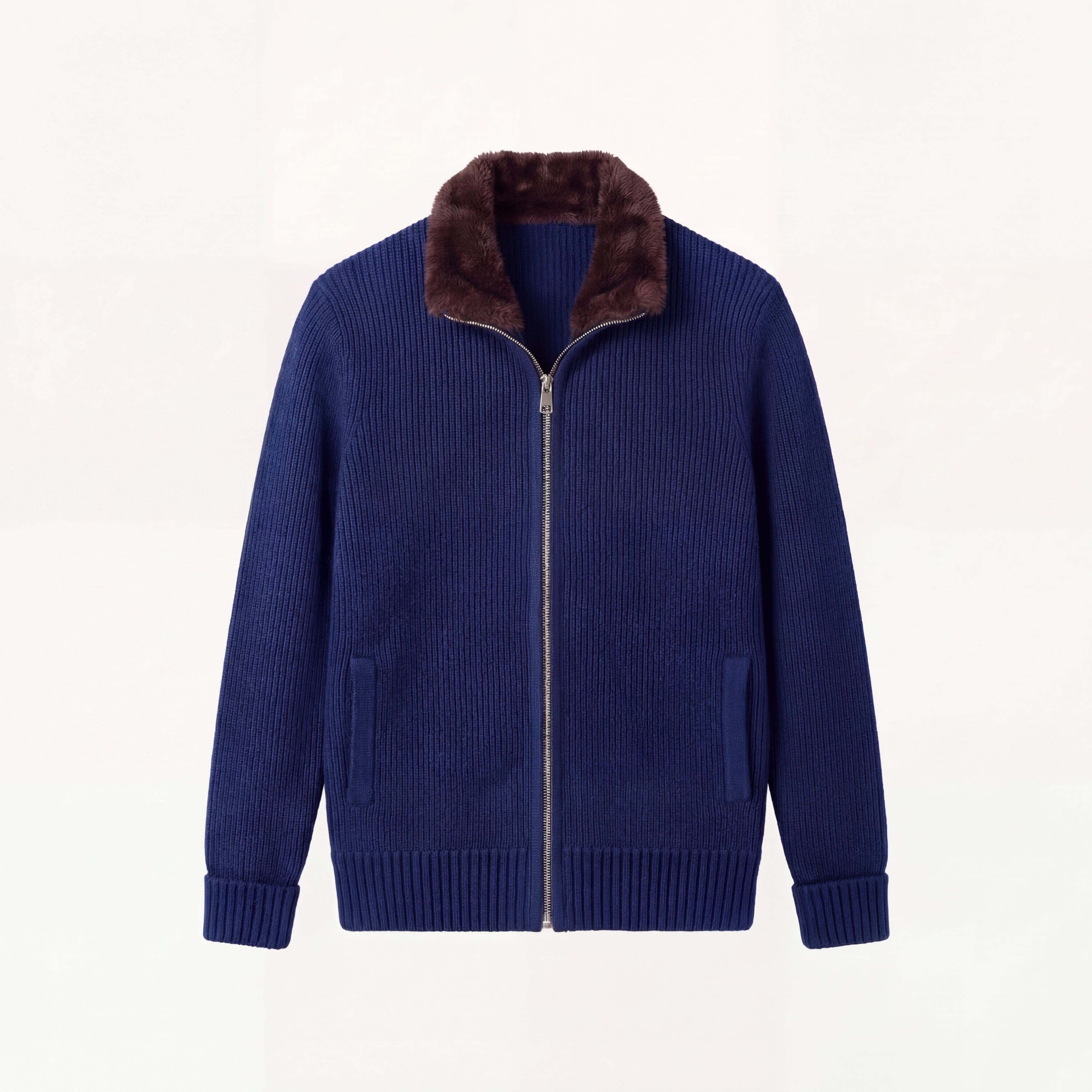 Fur Collar Zip Sweater